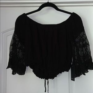 Black lace off the shoulder crop NWT